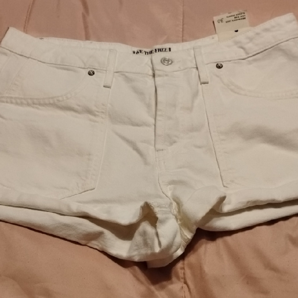 We The Free White Jean Shorts Low-Rise Denim